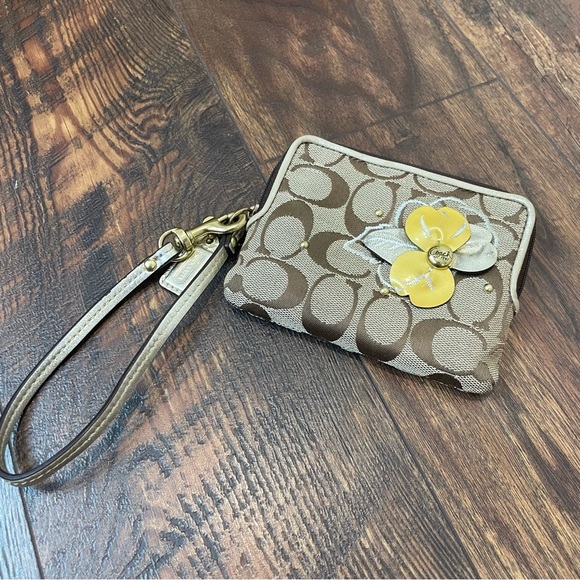 Coach Handbags - Coach Signature Canvas Print Wristlet Small Wallet with Flower Applique